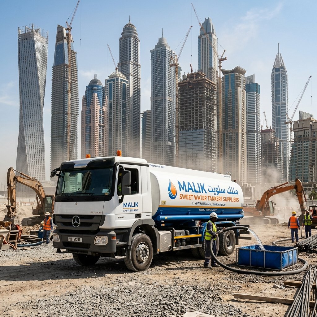 Commercial and construction water tanker supply at Dubai construction site
