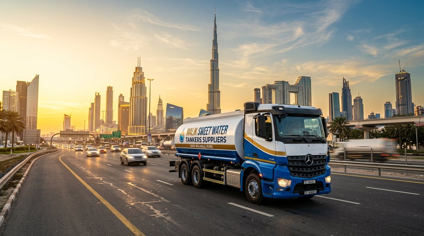 Malik Sweet Water Tankers Suppliers truck delivering water in Dubai